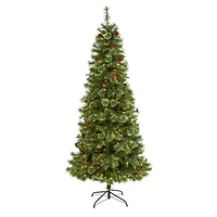 7ft. Pre-Lit White Mountain Pine & Pinecones Artificial Christmas Tree with Clear LED Lights