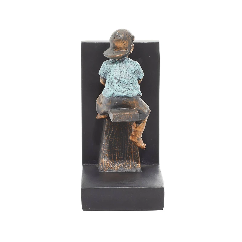 8" Brown Polystone Playing Children Bookends