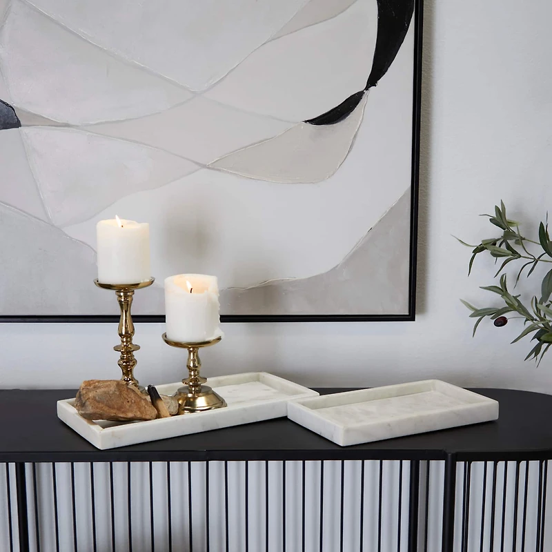 CosmoLiving by Cosmopolitan White Marble Slim Tray Set