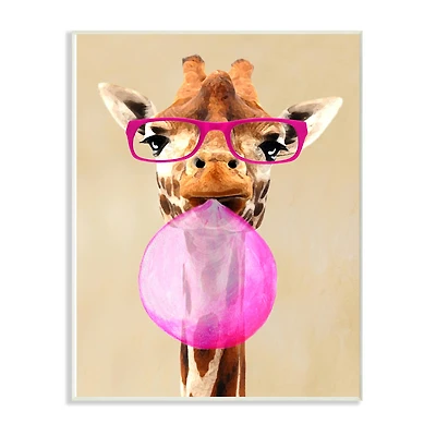 Stupell Industries Giraffe With Bubblegum and Pink Glasses, 10" x 15"