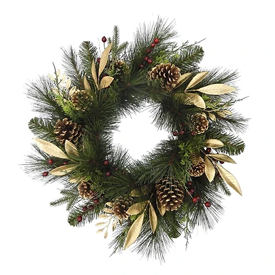 25" Gold Leaf & Pinecone Wreath by Ashland®