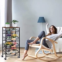 Black 5-Tier Metal Wire Basket Shelf Kitchen Storage Rolling Cart