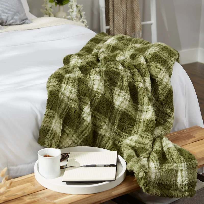 DII® Sage Farmhouse Plush Plaid Throw