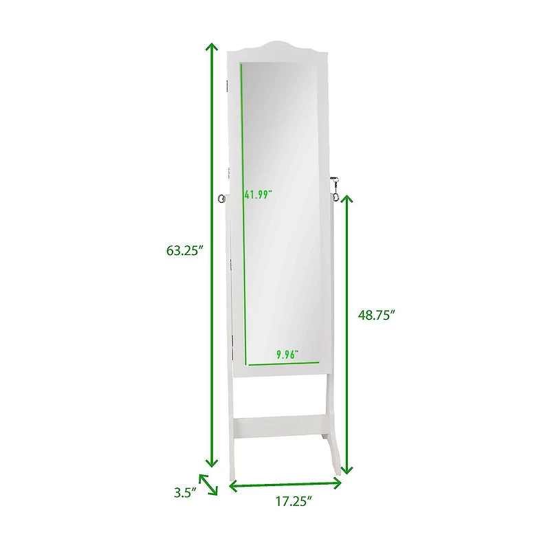 Mind Reader White Jewelry Organizer Armoire with Full-Length Body Vanity Mirror