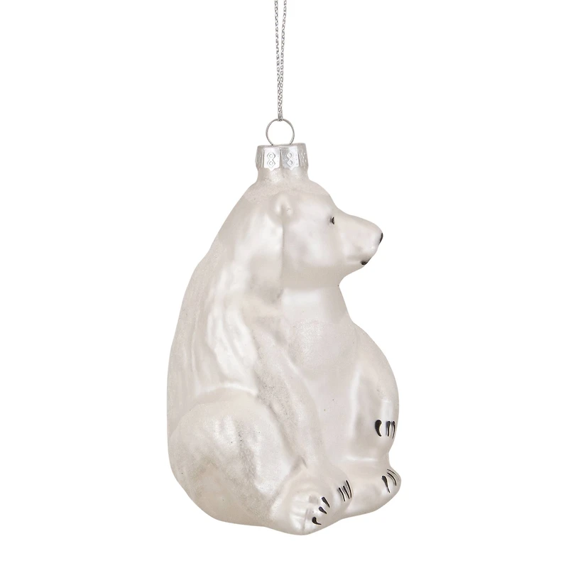 Glittered White Glass Polar Bear Ornament