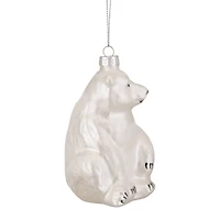 Glittered White Glass Polar Bear Ornament
