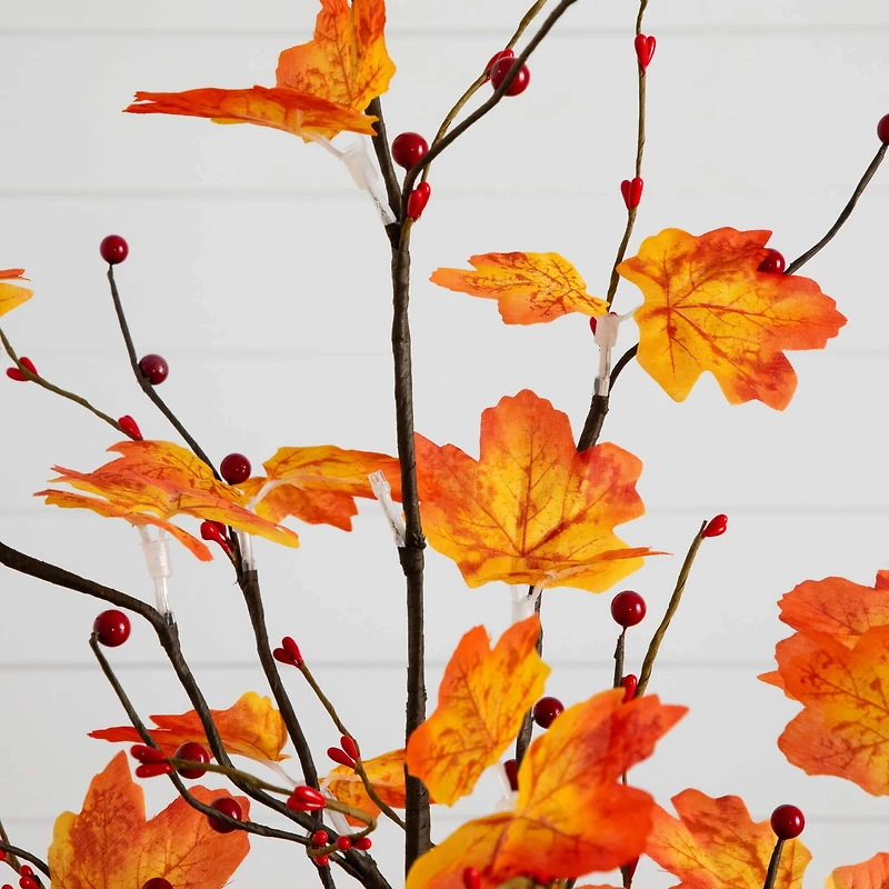 3ft. Pre-Lit Autumn Maple Artificial Fall Tree with Berries and 36 Warm White LED Lights