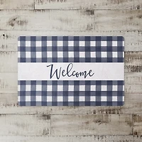 Welcome Navy Buffalo Check Floor Mat