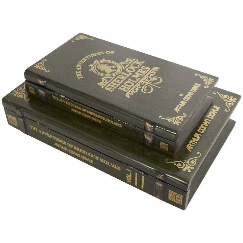 Green Wooden Sherlock Holmes Storage Faux Book Box Set