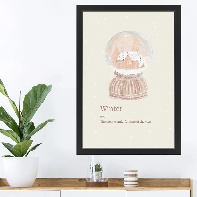 30" Snow Globe Winter Black Framed Print Wall Art