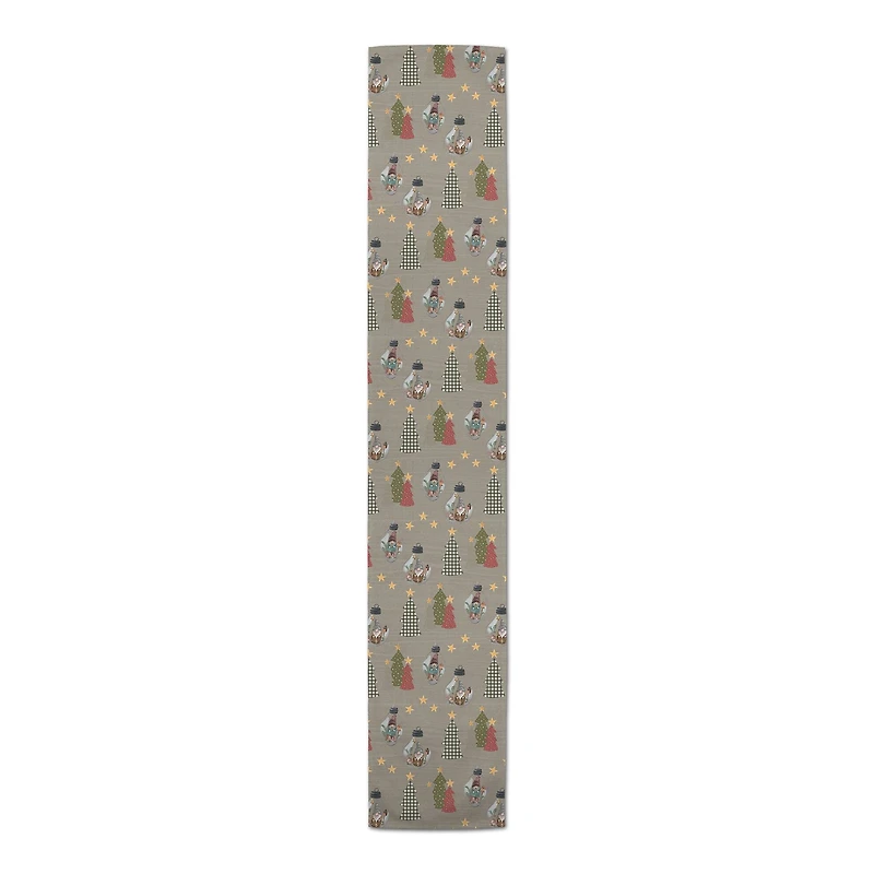 72" Gray Tree & Globe Pattern Cotton Twill Runner