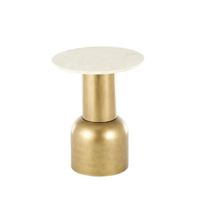 20" Gold Metal Pedestal Accent Table with Cream Marble Tabletop