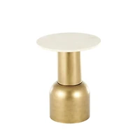 20" Gold Metal Pedestal Accent Table with Cream Marble Tabletop
