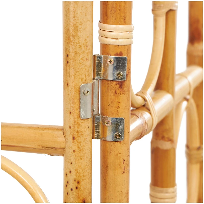 71" Brown Rattan Geometric Handmade Woven Geometric 3 Panel Room Divider