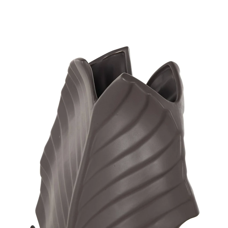 17" Black Ceramic Palm Leaf Decorative Vase