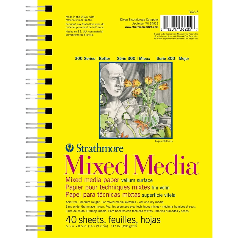 Strathmore Mixed Media Paper Pad, 300 Series, 40 Sheets, 5.5" x 8.5"