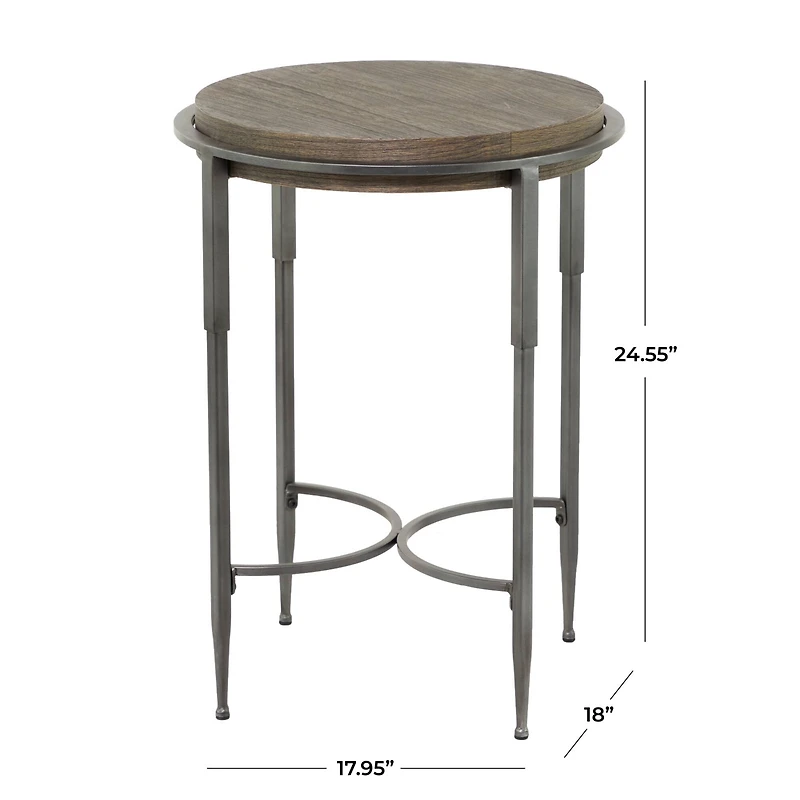 25" Dark Brown Metal Industrial Accent Table