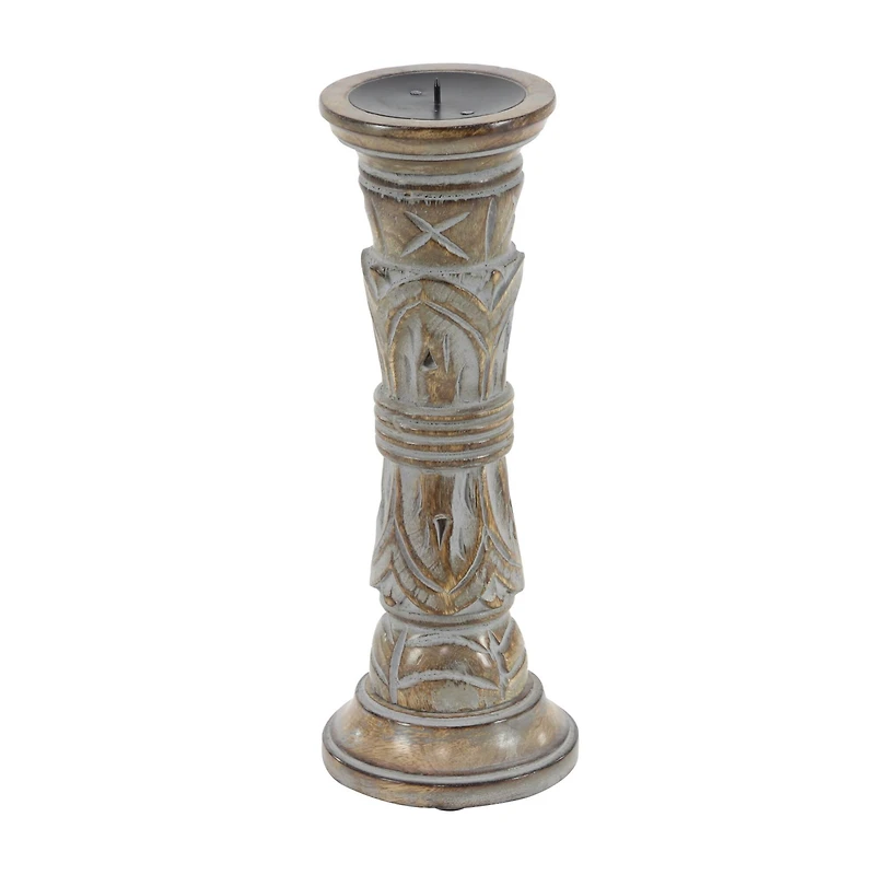 Light Brown Mango Wood Traditional Candle Holder Set