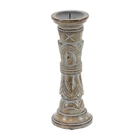 Light Brown Mango Wood Traditional Candle Holder Set