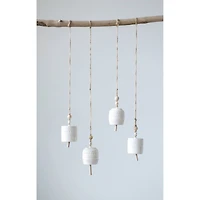 Hello Honey® White Stoneware Bells with Wood Beads Set
