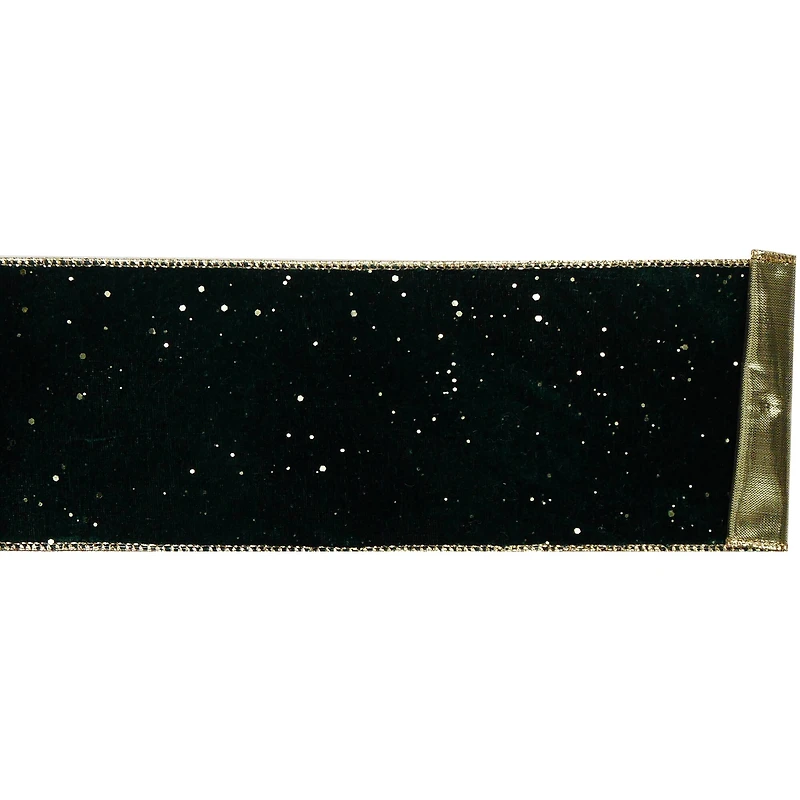 3.5" x 25ft. Green & Gold Wired Velvet Ribbon by Celebrate It®