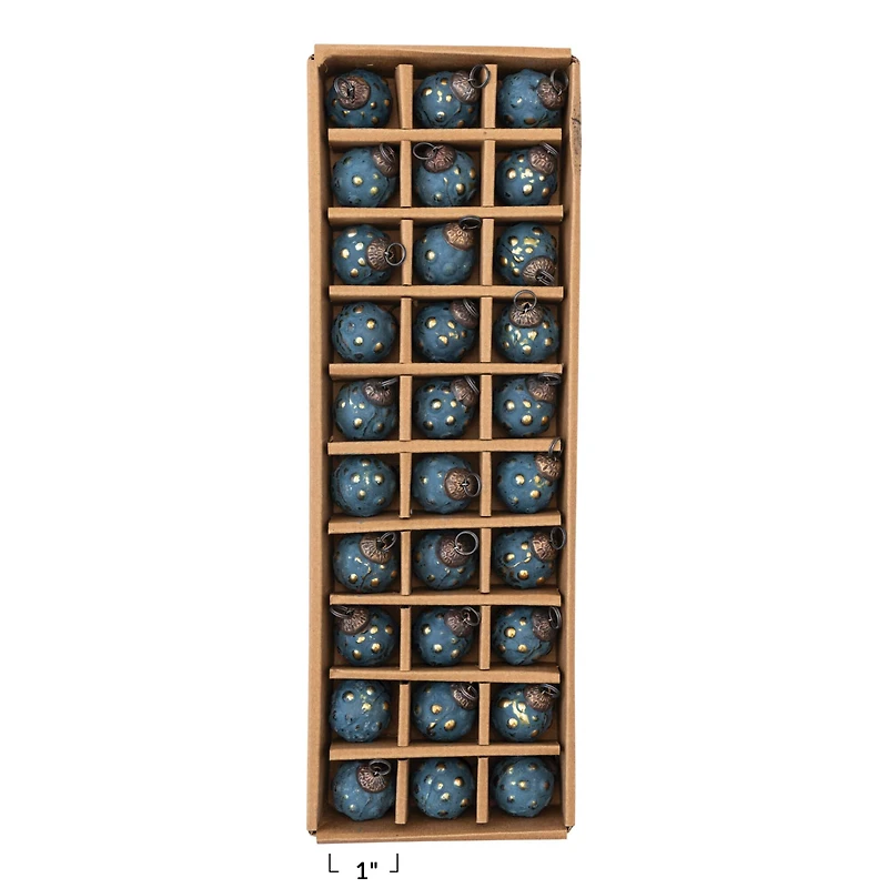 Hello Honey® Distressed Navy & Gold Round Glass Hobnail Ornaments Boxed Set