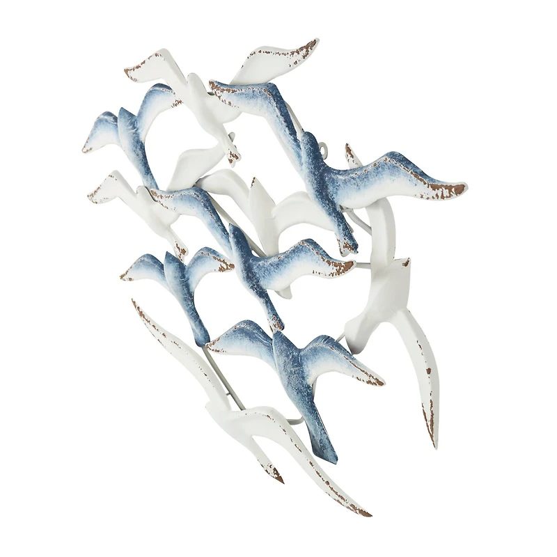 38" Blue Metal Bird Wall Décor with Brown Distressed Accents