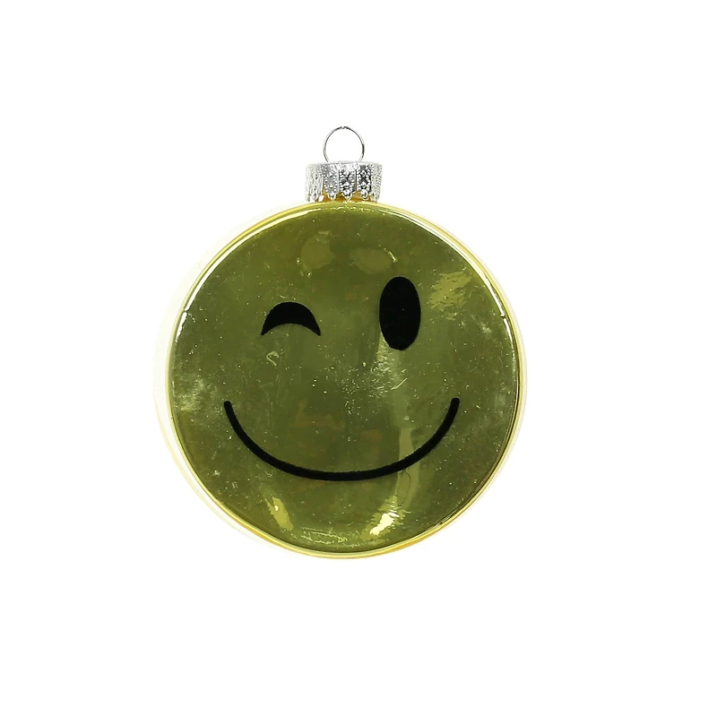 3.5" Yellow Winking Smiley Face Glass Ornament by Ashland®