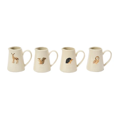 Hello Honey® 3" Hand-Painted & Embossed Forest Animal Ceramic Pitcher Mugs, 4ct.