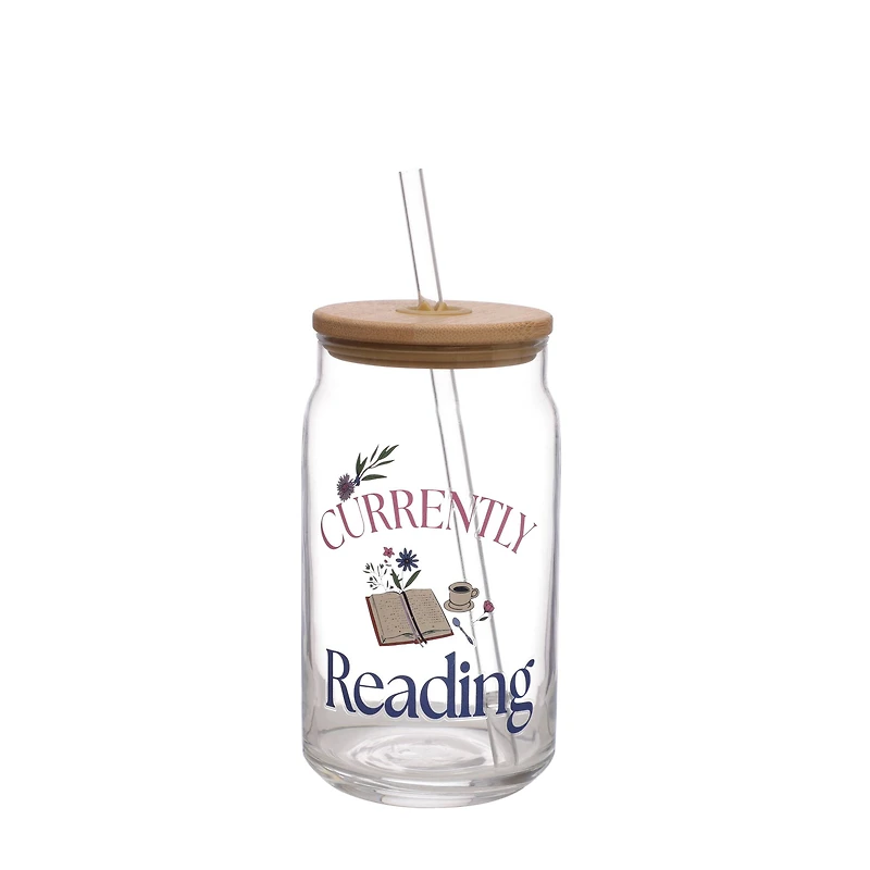 15.2oz. Currently Reading Glass with Bamboo Lid & Straw by Ashland®
