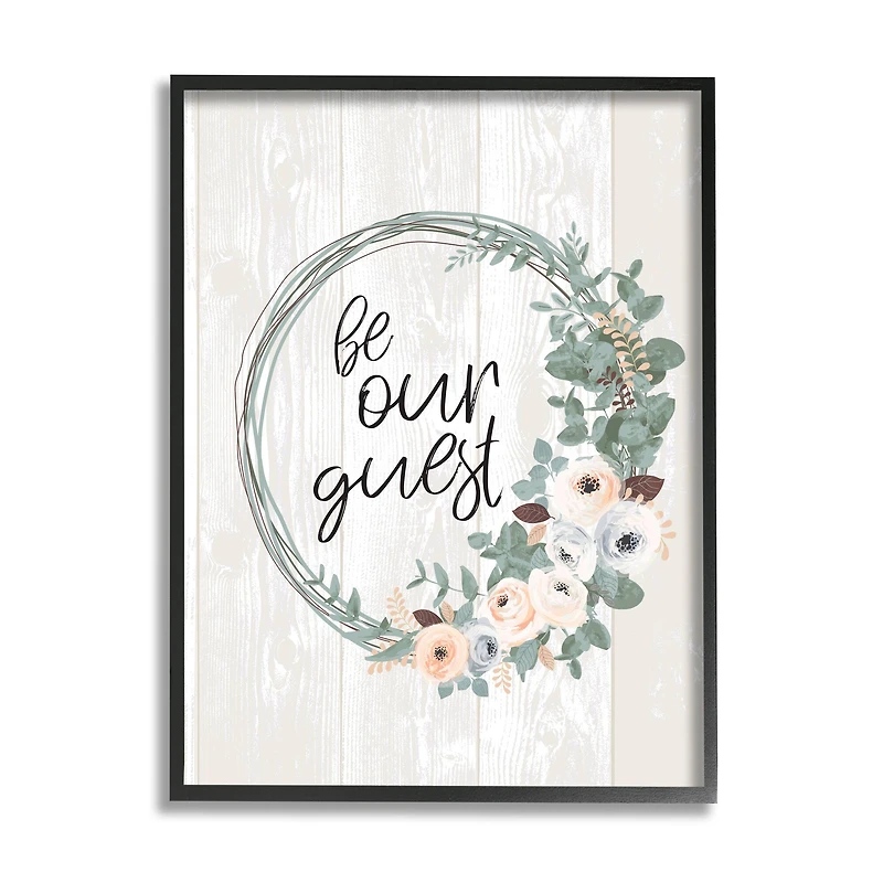Stupell Industries Be Our Guest Greeting Charming Floral Wreath in Frame Wall Art