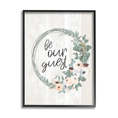 Stupell Industries Be Our Guest Greeting Charming Floral Wreath in Frame Wall Art