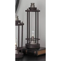 Brown Iron Industrial LED Lantern, 13" x 4" x 4"