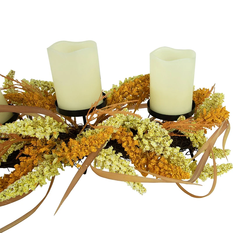 22" Autumn Harvest Triple Candle Holder with Artificial Fall Foliage