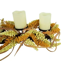 22" Autumn Harvest Triple Candle Holder with Artificial Fall Foliage