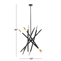 Black Metal 12 Light Chandelier with Suspension Rod 8" x 8" x 62"