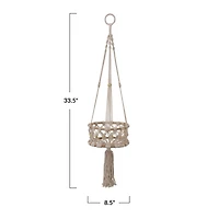 Hello Honey® 33.5" Natural Handwoven Cotton Macramé & Rattan Plant Hanger with Wood Beads