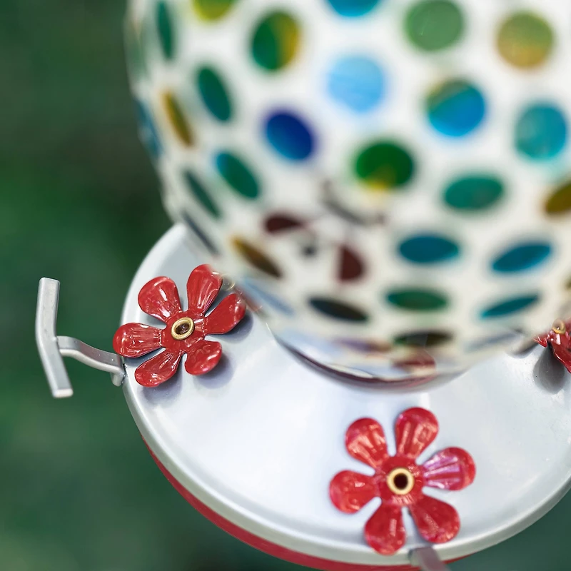 Glitzhome® 8.25" Blue & Green Dots & Ladybugs Glass Hanging Bird Feeder