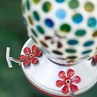 Glitzhome® 8.25" Blue & Green Dots & Ladybugs Glass Hanging Bird Feeder