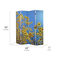 American Art Decor™ 6ft. Double-Sided 4-Panel Cherry Blossom, Golden Flowers Canvas Room Divider