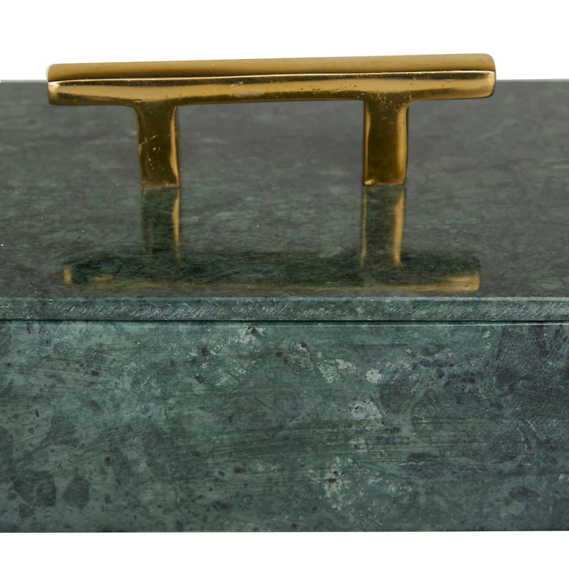 Green Marble Box with Gold Bar Handles Set