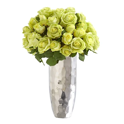 20" Rose Artificial Arrangement in Silver Vase