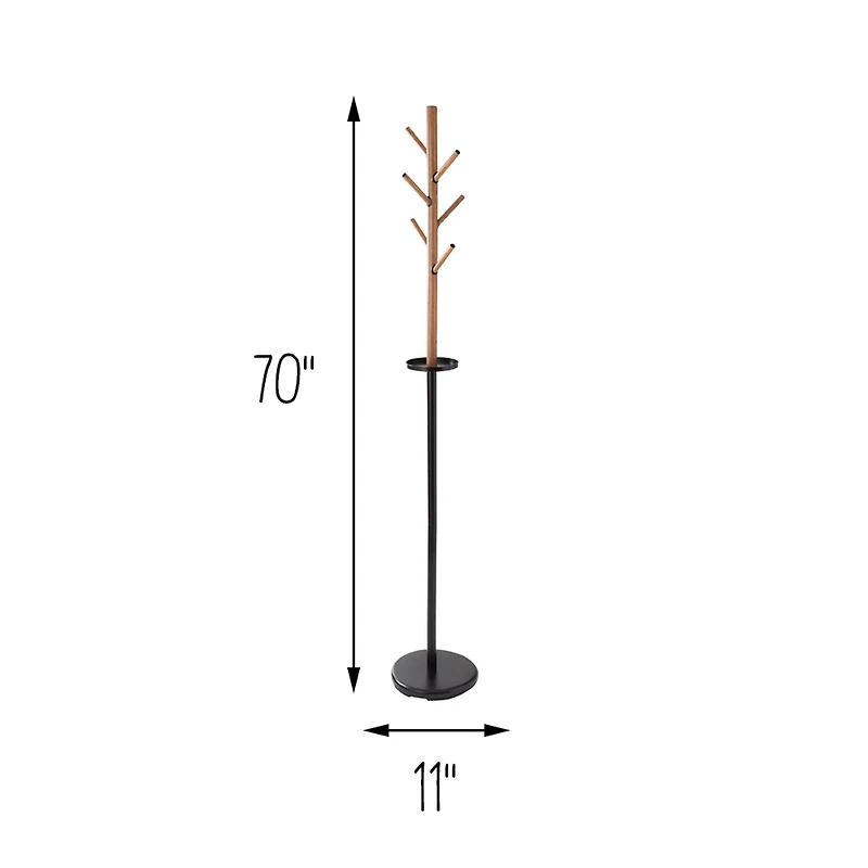 Honey Can Do 70" Brown & Black Freestanding Coat Rack with Tree Design & Accessory Tray