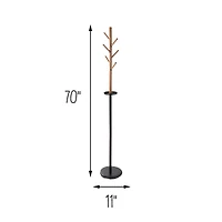 Honey Can Do 70" Brown & Black Freestanding Coat Rack with Tree Design & Accessory Tray