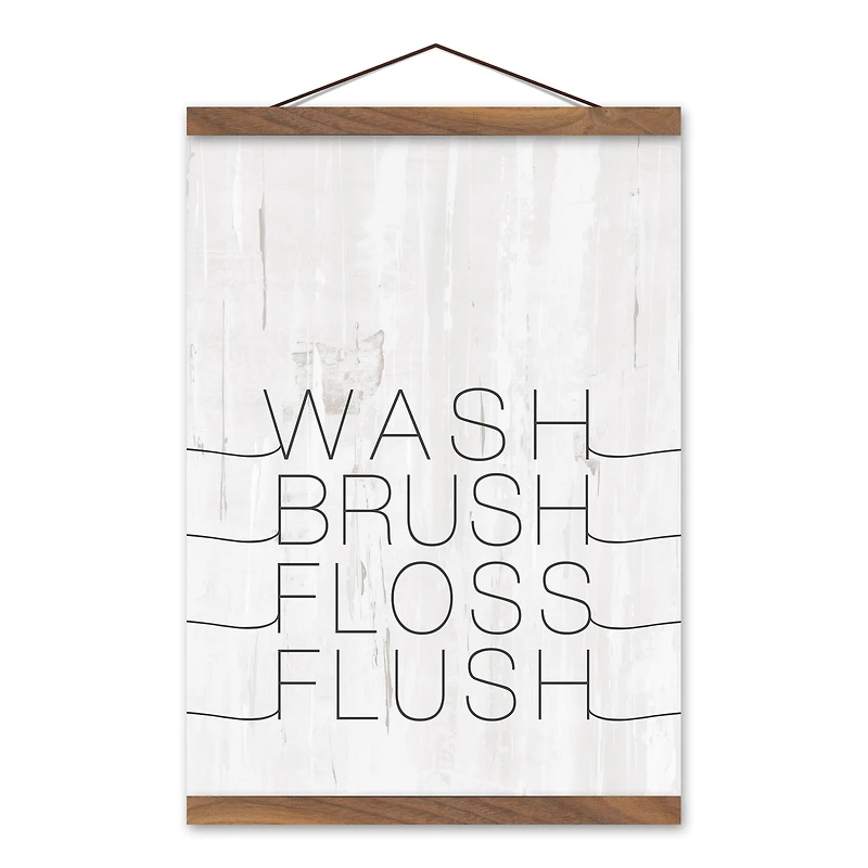 Wash Brush Floss Flush 12" x 16" Teak Hanging Canvas