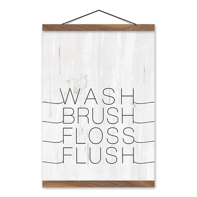 Wash Brush Floss Flush 12" x 16" Teak Hanging Canvas