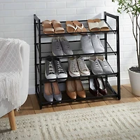 Organize It All Black 30" Wide 4 Tier Adjustable Mesh Shoe Rack