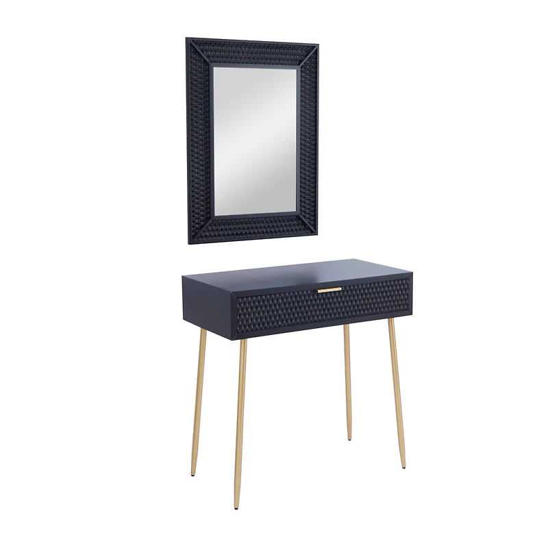 Set of 2" Black Wood Contemporary Console Table with Mirror, 31" x 31" x 16"