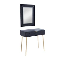 Set of 2" Black Wood Contemporary Console Table with Mirror, 31" x 31" x 16"