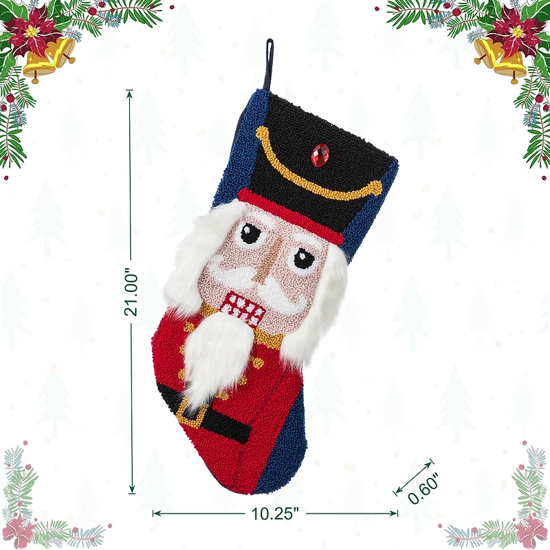 Glitzhome® 21"L Hooked Christmas Nutcracker Stocking